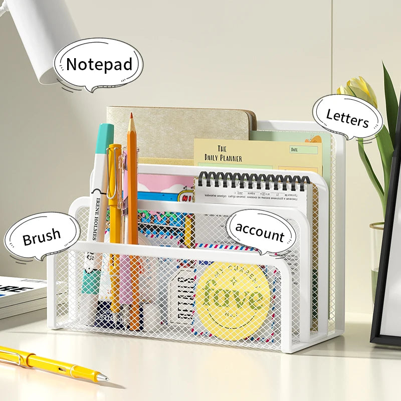 Desk Mail Organizer Small File Holders Letter Organizer Metal Mesh Document/Filing/Folders/Paper Organizer for Desktop