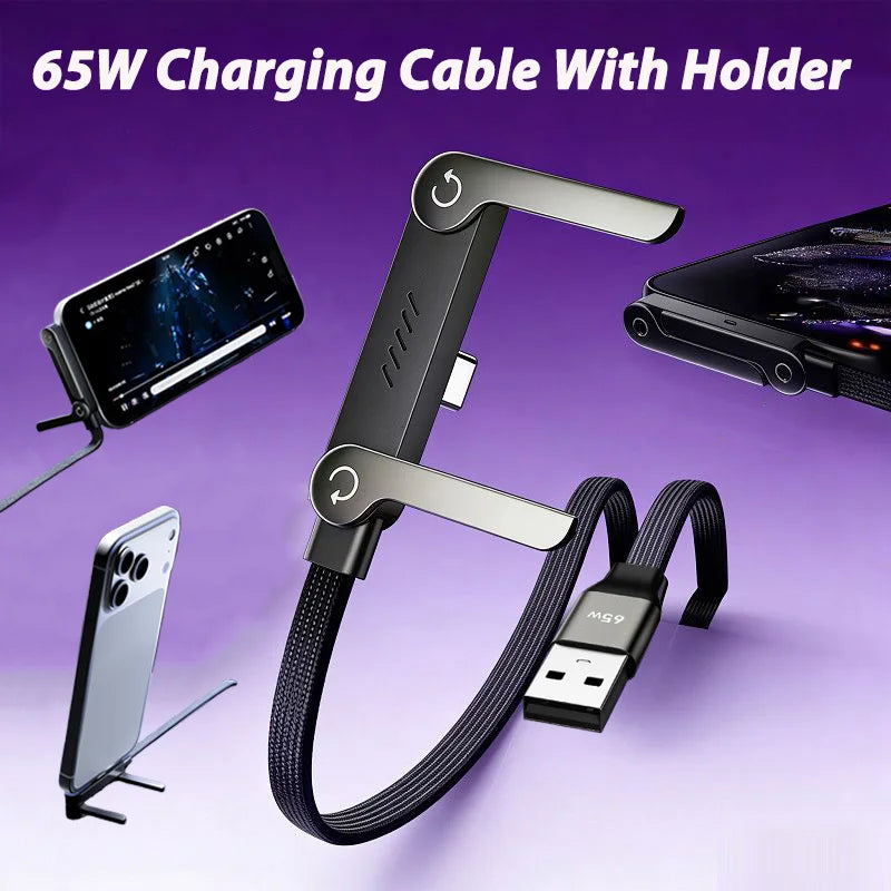 Câble Charge Rapide 65W 2-en-1 avec Support Téléphone Pliable