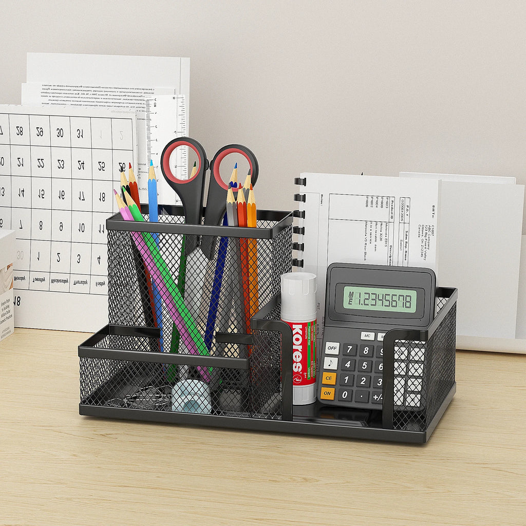 Black Mesh Desk Organizer - 3-Tier Storage with Pencil Holder & Baskets,Office Supplies Organizer for Desktop, Home & School Use