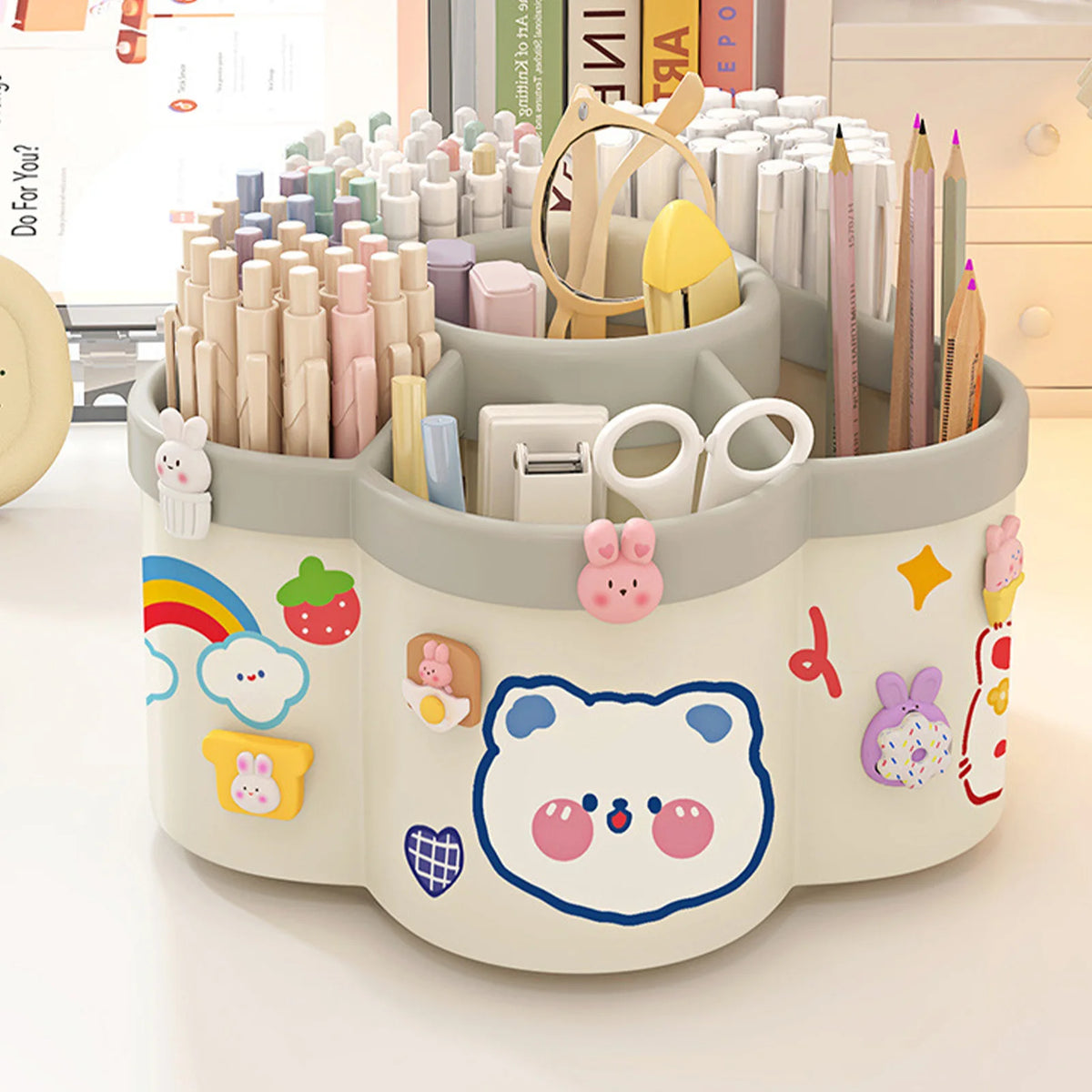 Porte-Stylos Rotatif Grande Capacité — Organisateur Bureau & Cosmétiques