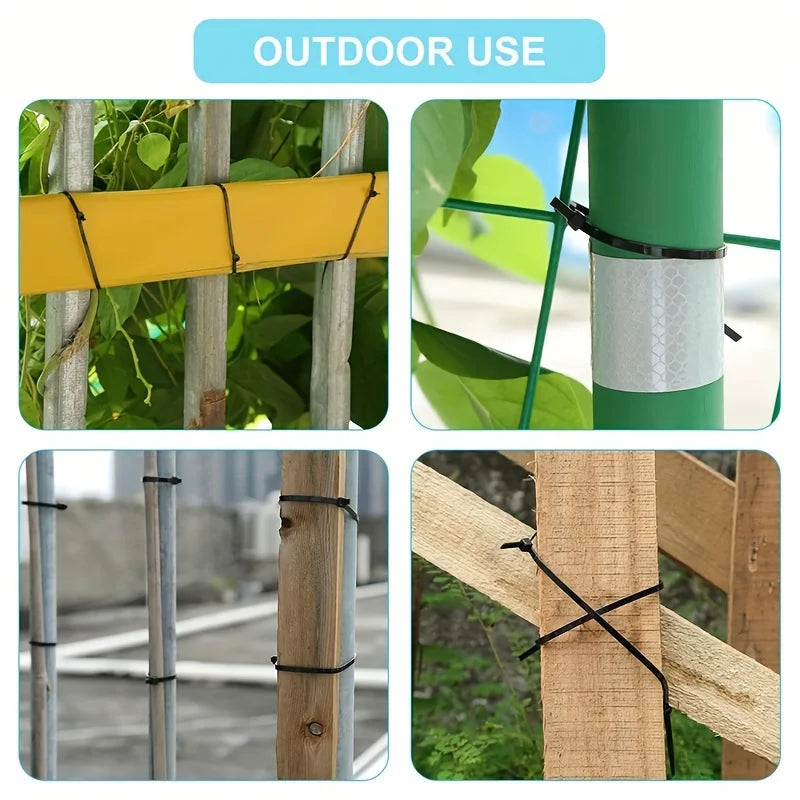 100pcs Black Cable Ties High Tensile Strength, Uv Resistant, Self-Locking For Home & Office Cord Management
