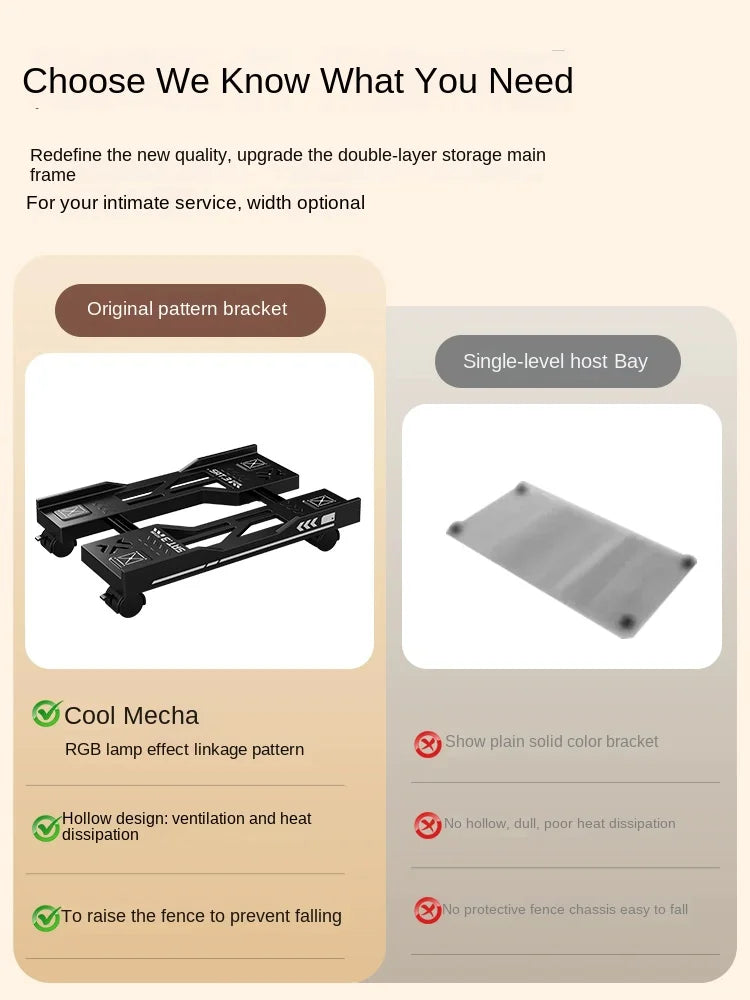 New CPU Stand Adjustable Bracket PC Holder Cart Mobile Computer Tower Stand with Rolling Caster Wheels Adjustable Desktop Stand