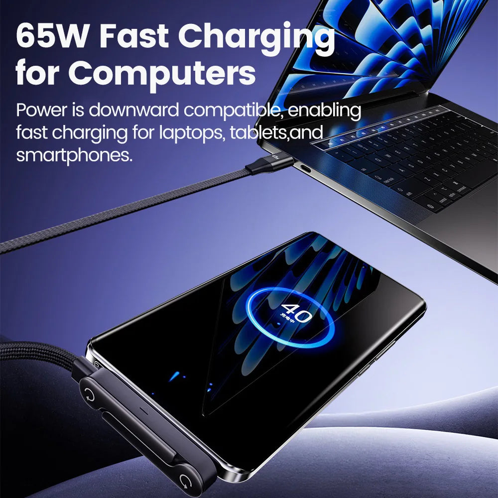 Câble Charge Rapide 65W 2-en-1 avec Support Téléphone Pliable