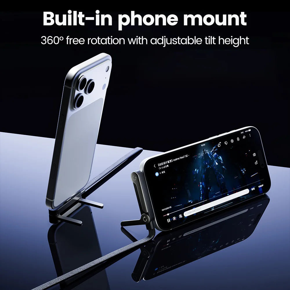 Câble Charge Rapide 65W 2-en-1 avec Support Téléphone Pliable