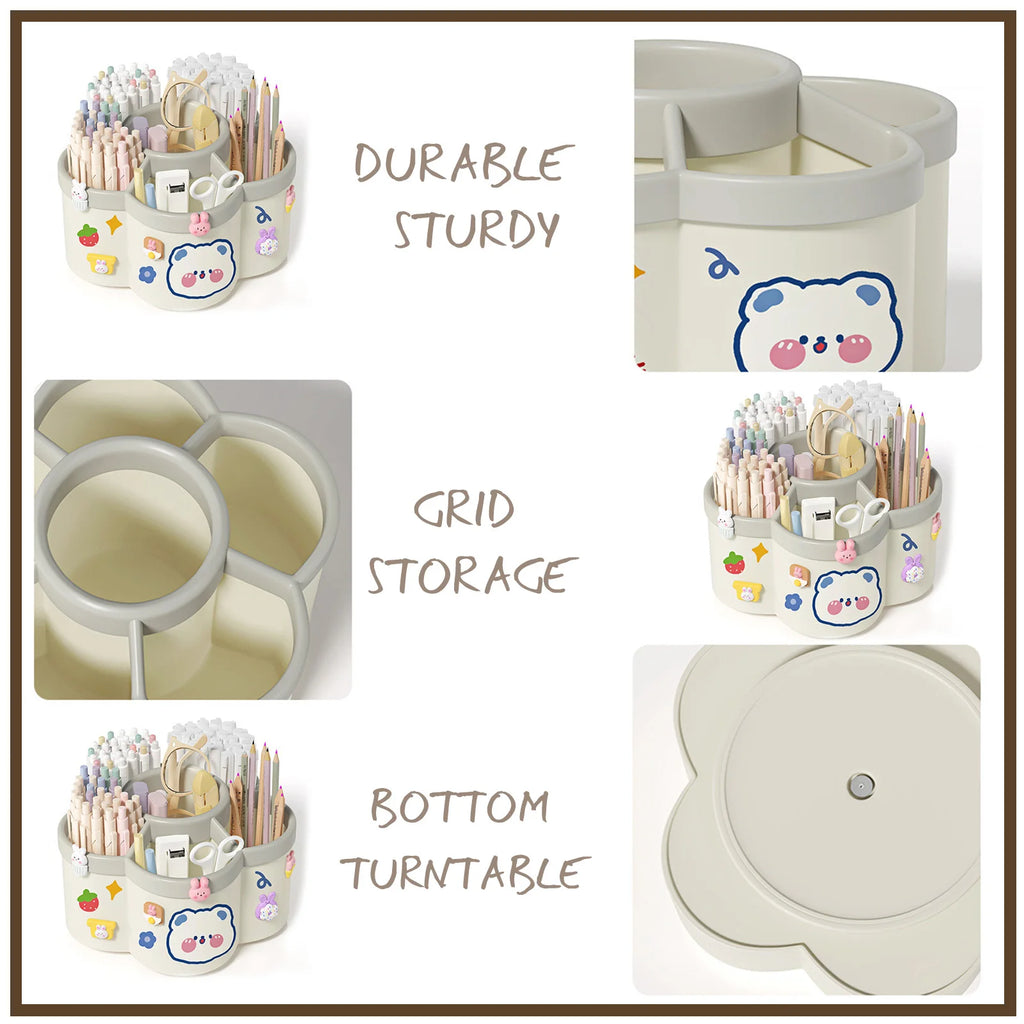 Porte-Stylos Rotatif Grande Capacité — Organisateur Bureau & Cosmétiques