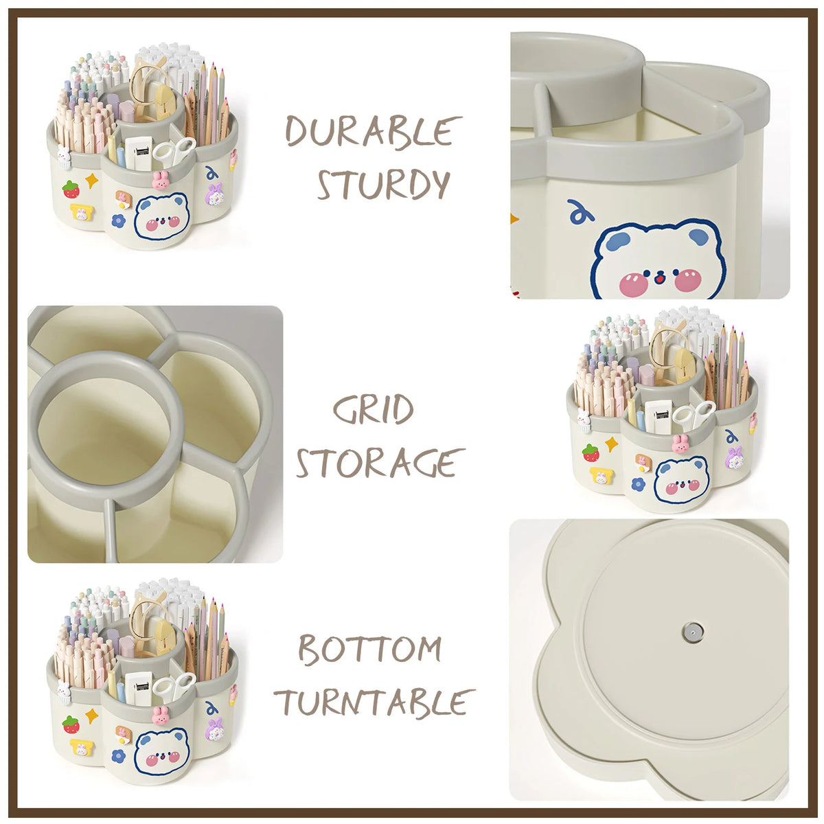 Porte-Stylos Rotatif Grande Capacité — Organisateur Bureau & Cosmétiques