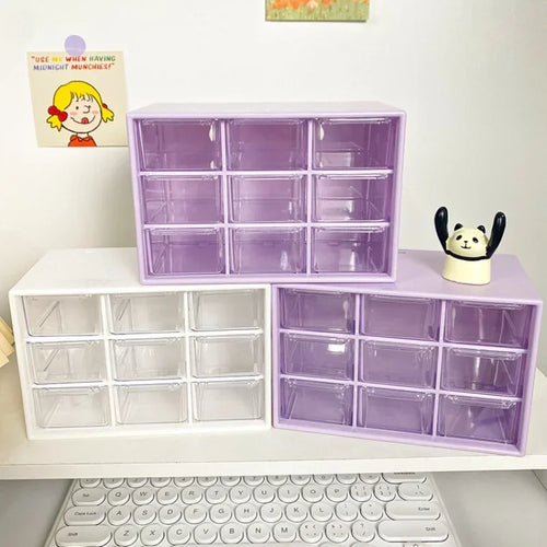 Boîte de Rangement 9 Compartiments Transparente pour Bureau