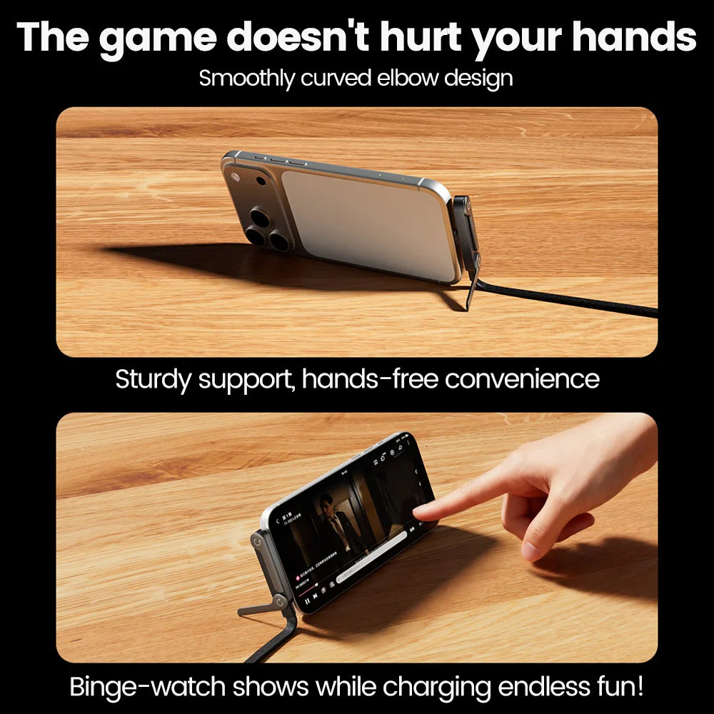 Câble Charge Rapide 65W 2-en-1 avec Support Téléphone Pliable
