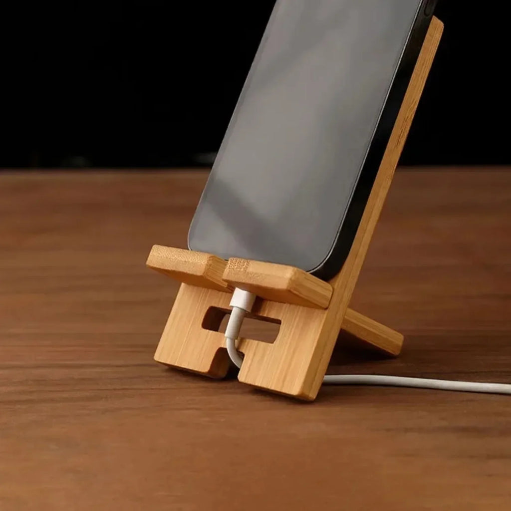 Support Téléphone en Bambou — Chargeur & Bureau Premium